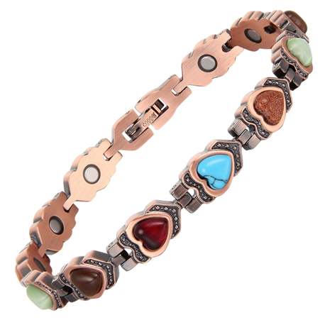 Multi Stone Hearts Down Hearts Pure Copper Magnetic Bracelet #CMB030