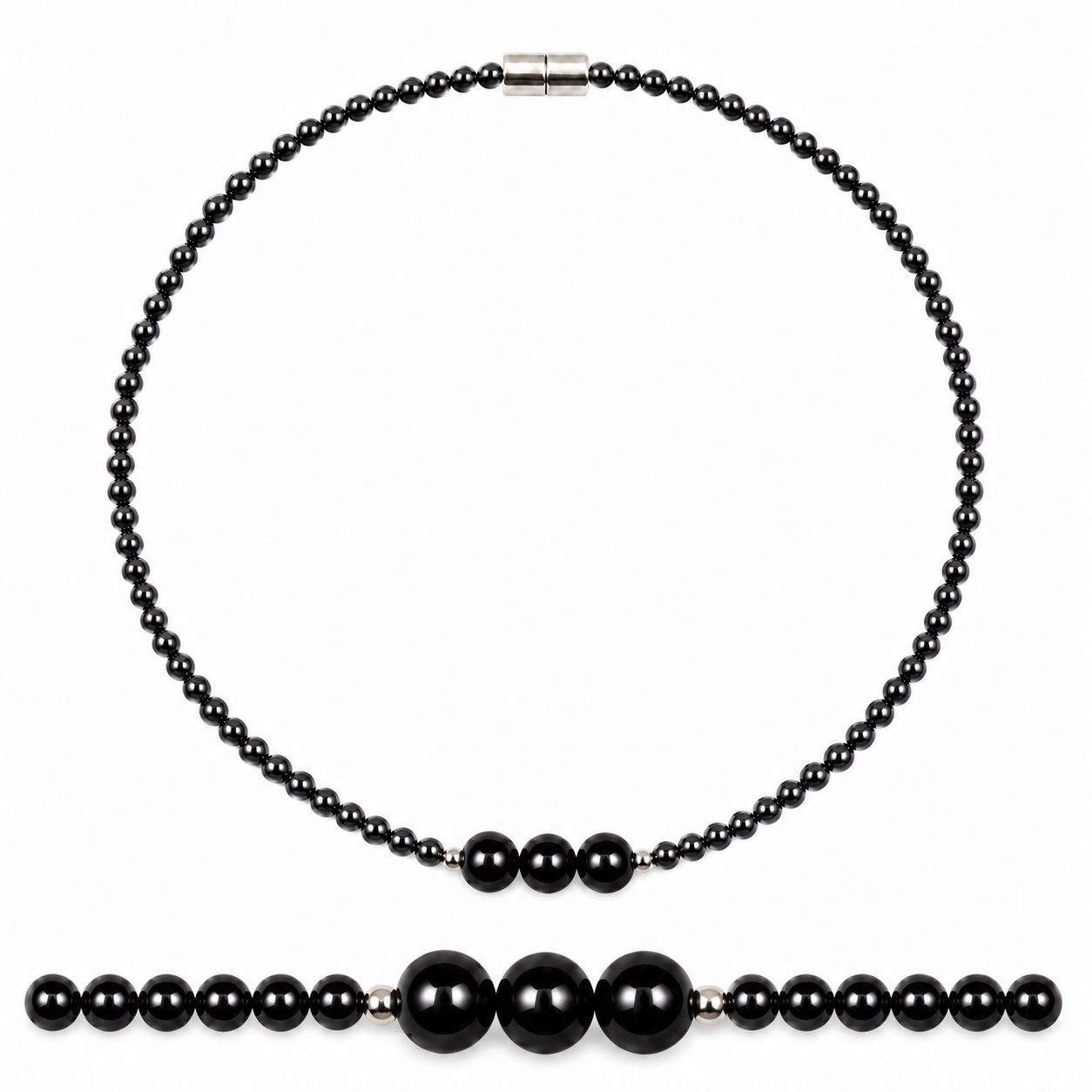 Black Onyx and Hematite Magnetic Beads Magnetic Necklace for Women #402