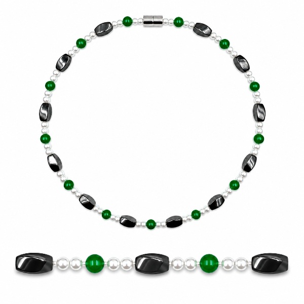 Green, Pearl & Hematite Magnetic Necklace for Women | Handcrafted #401