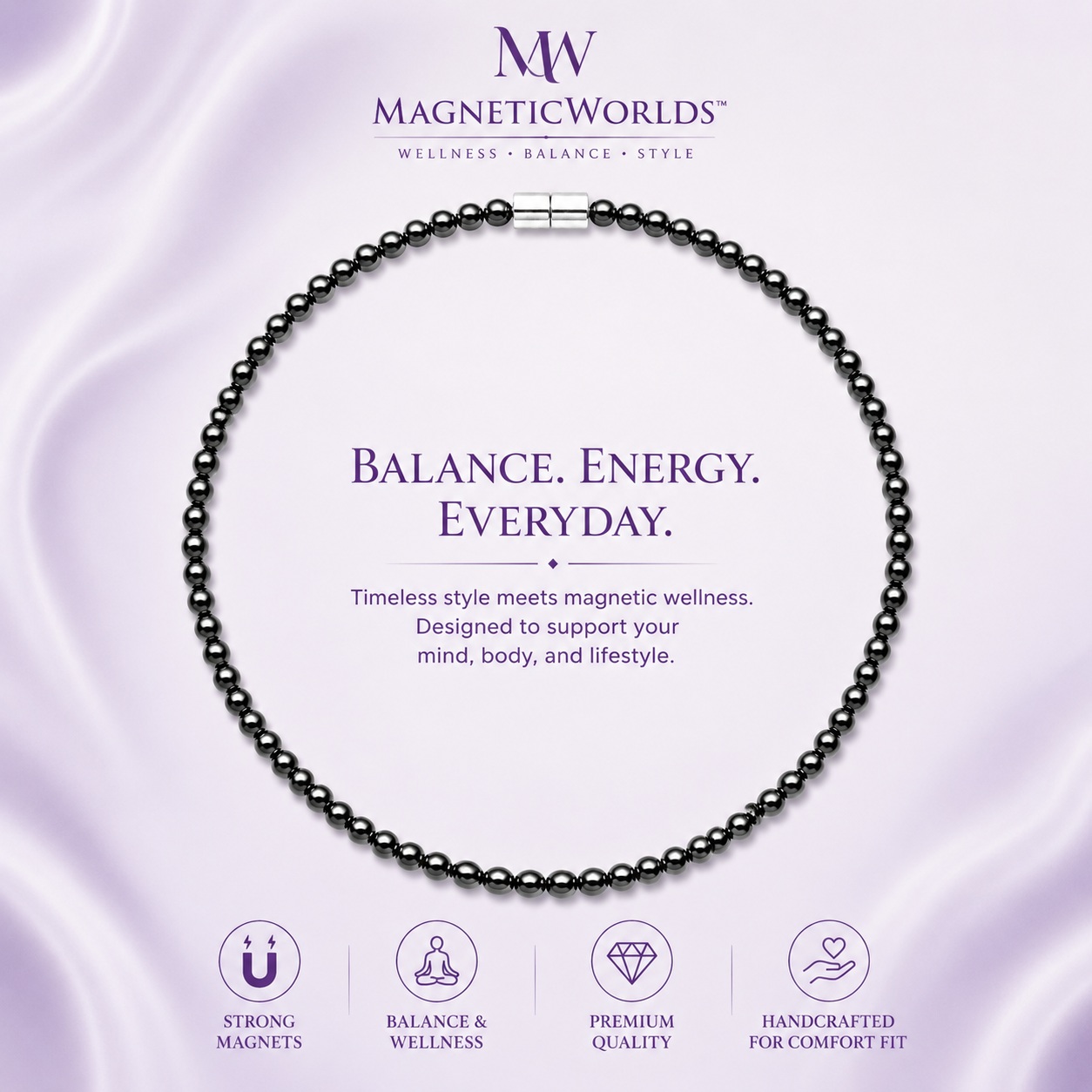 Plain 4mm Hematite Magnetic Necklace for Men and Women Necklace #445