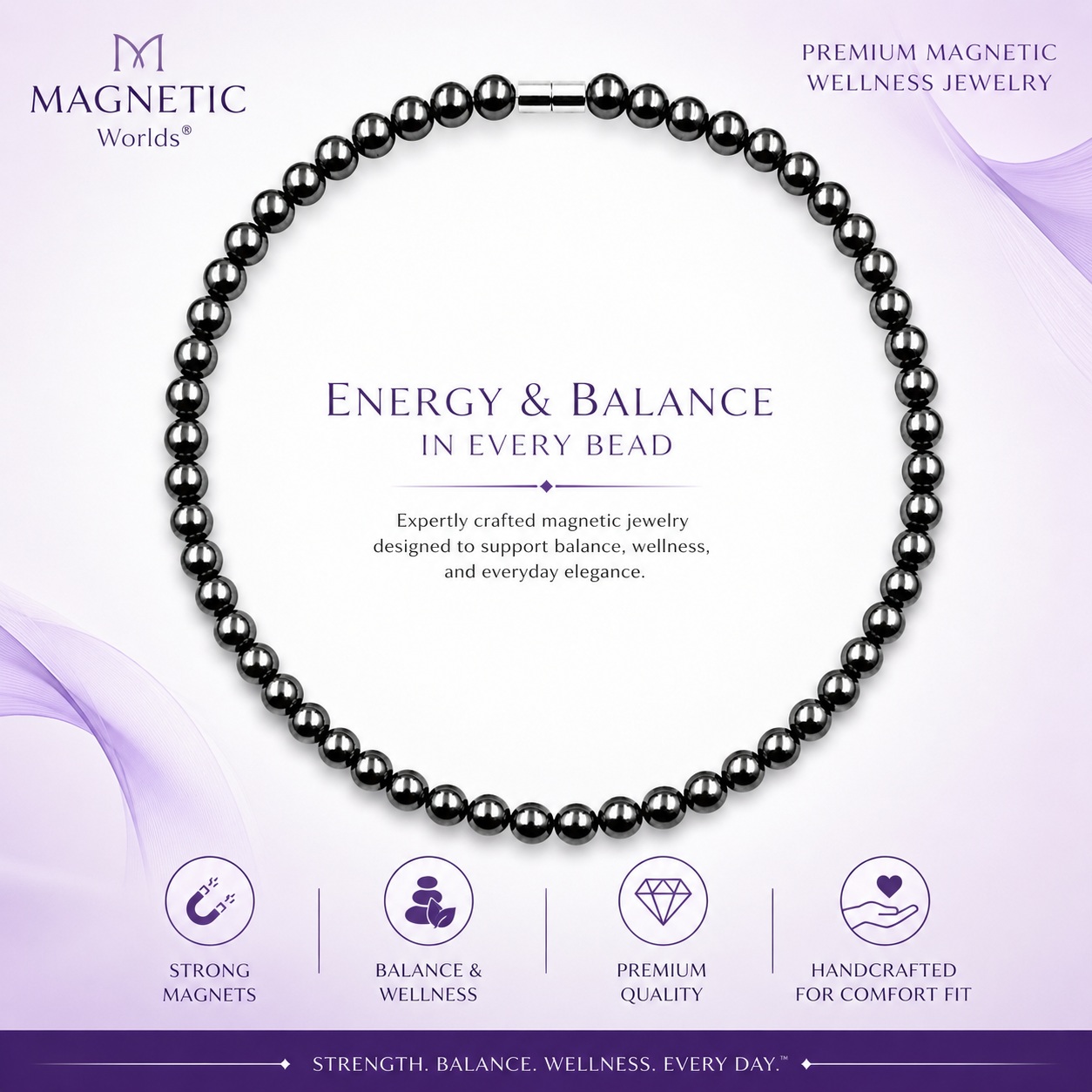 Plain 8mm Hematite Magnetic Necklace for Men and Women Necklace #447