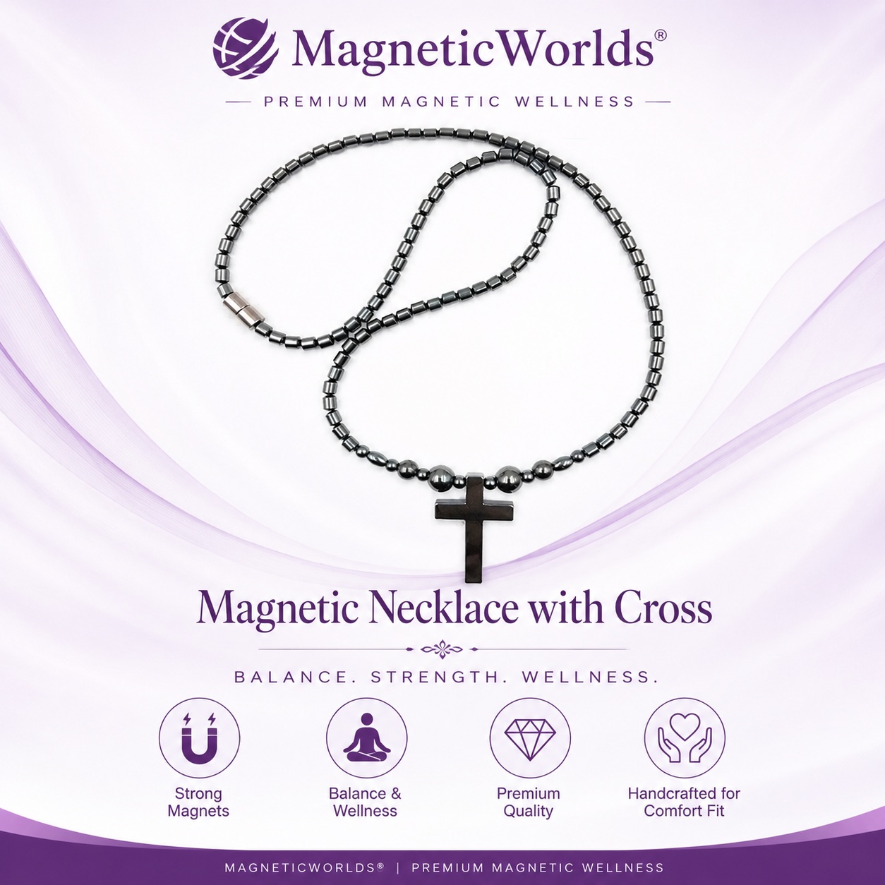Hematite Cross Magnetic Necklace for Men and Women #435