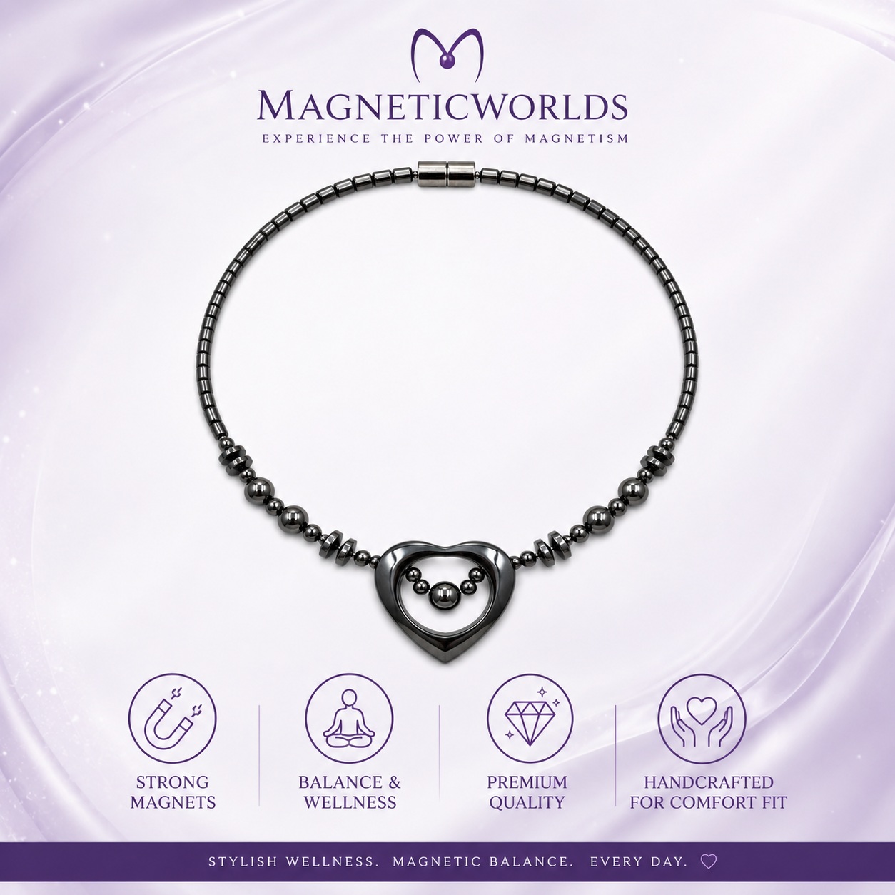 Hematite Open Heart Magnetic Necklace for Women #415