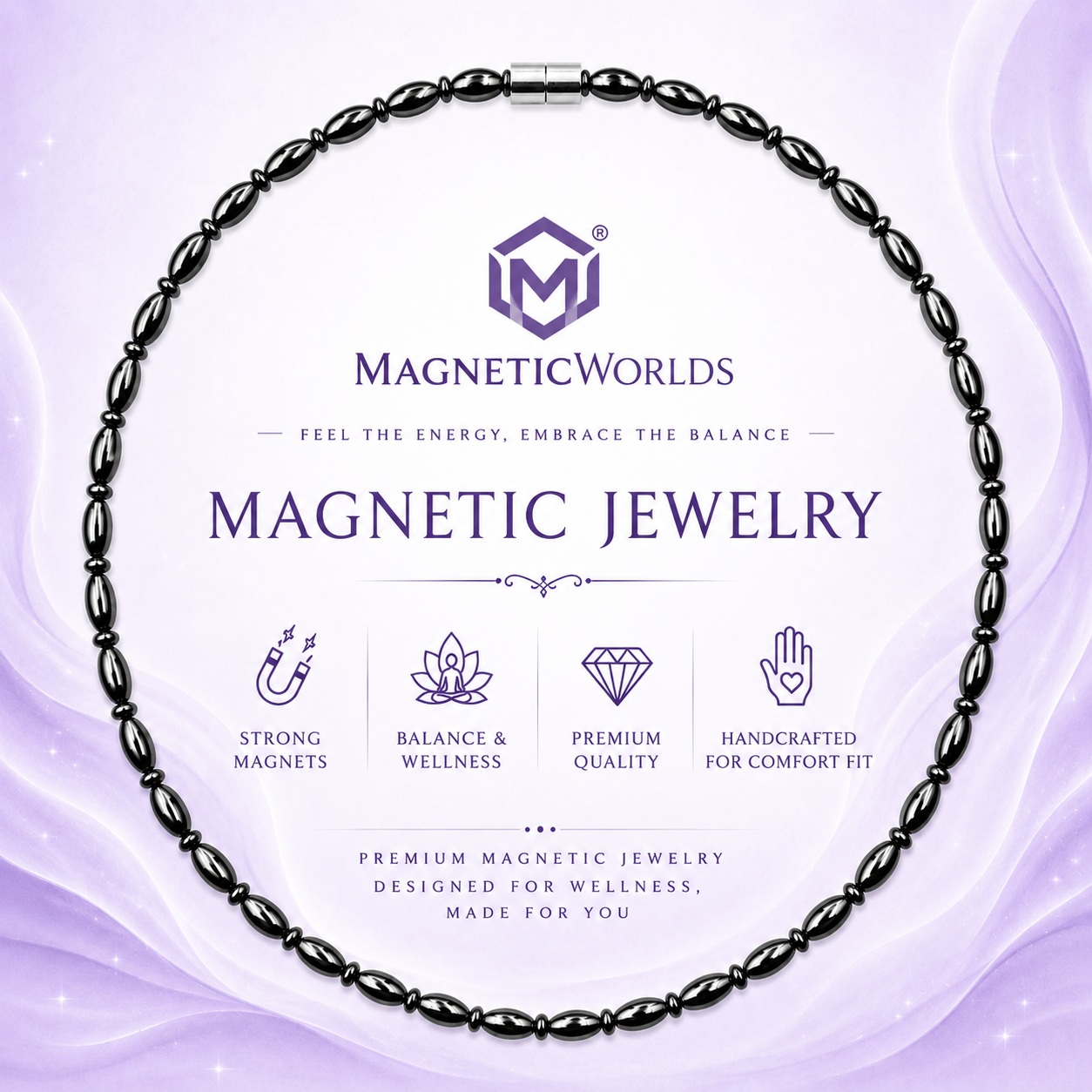 Little Oval, Rondelle Hematite Magnetic Necklace | Women Jewelry #426