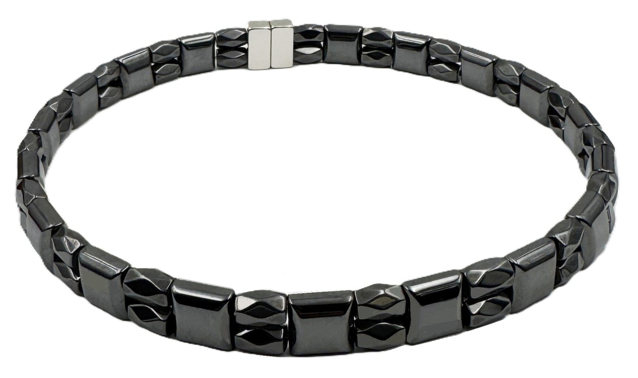 First Double Line Wide Hematite Magnetic Therapy Necklace #MHN211