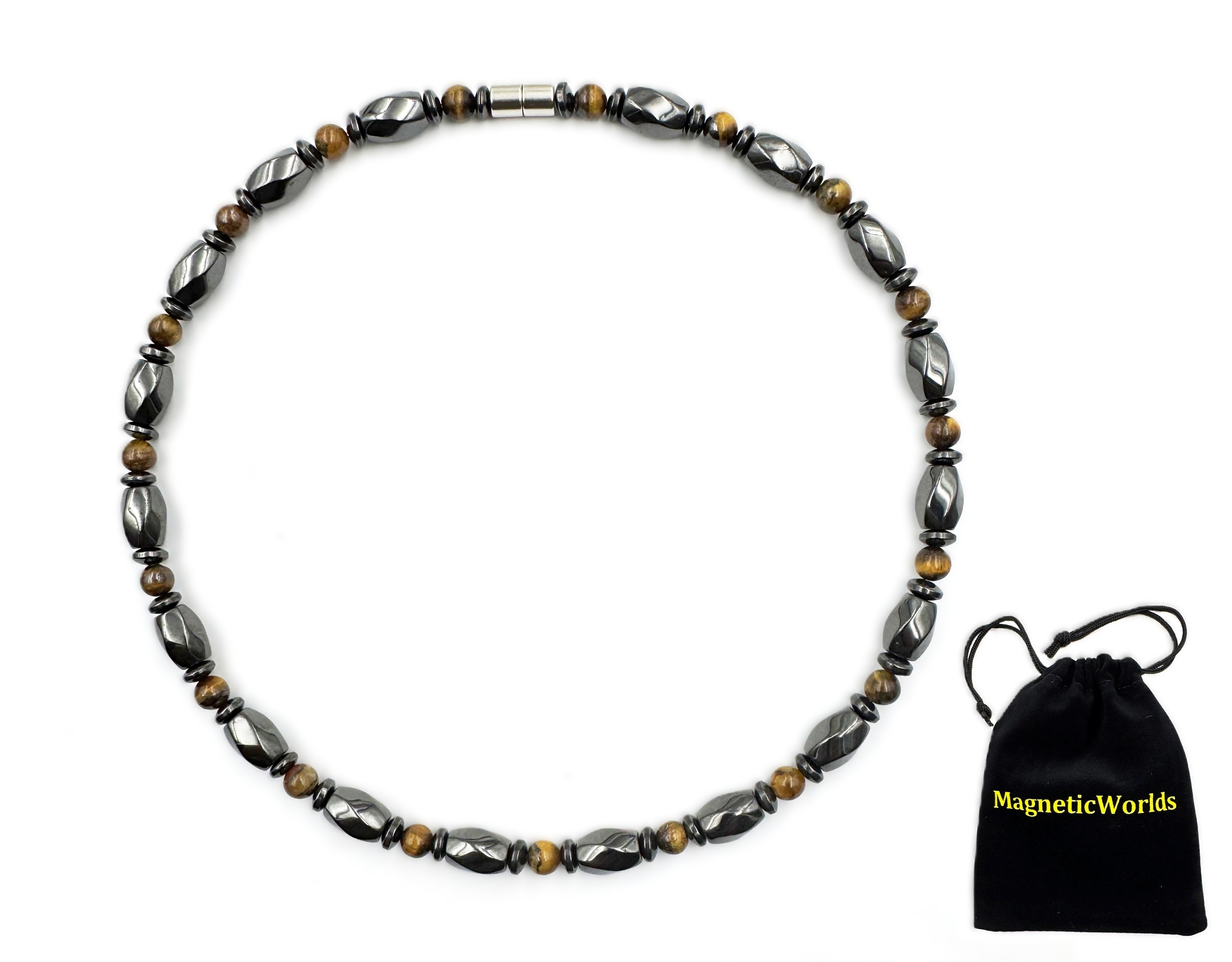 Magnetic Necklace with Real Tiger-eye Stone Beads for Men and Women #MHN-400