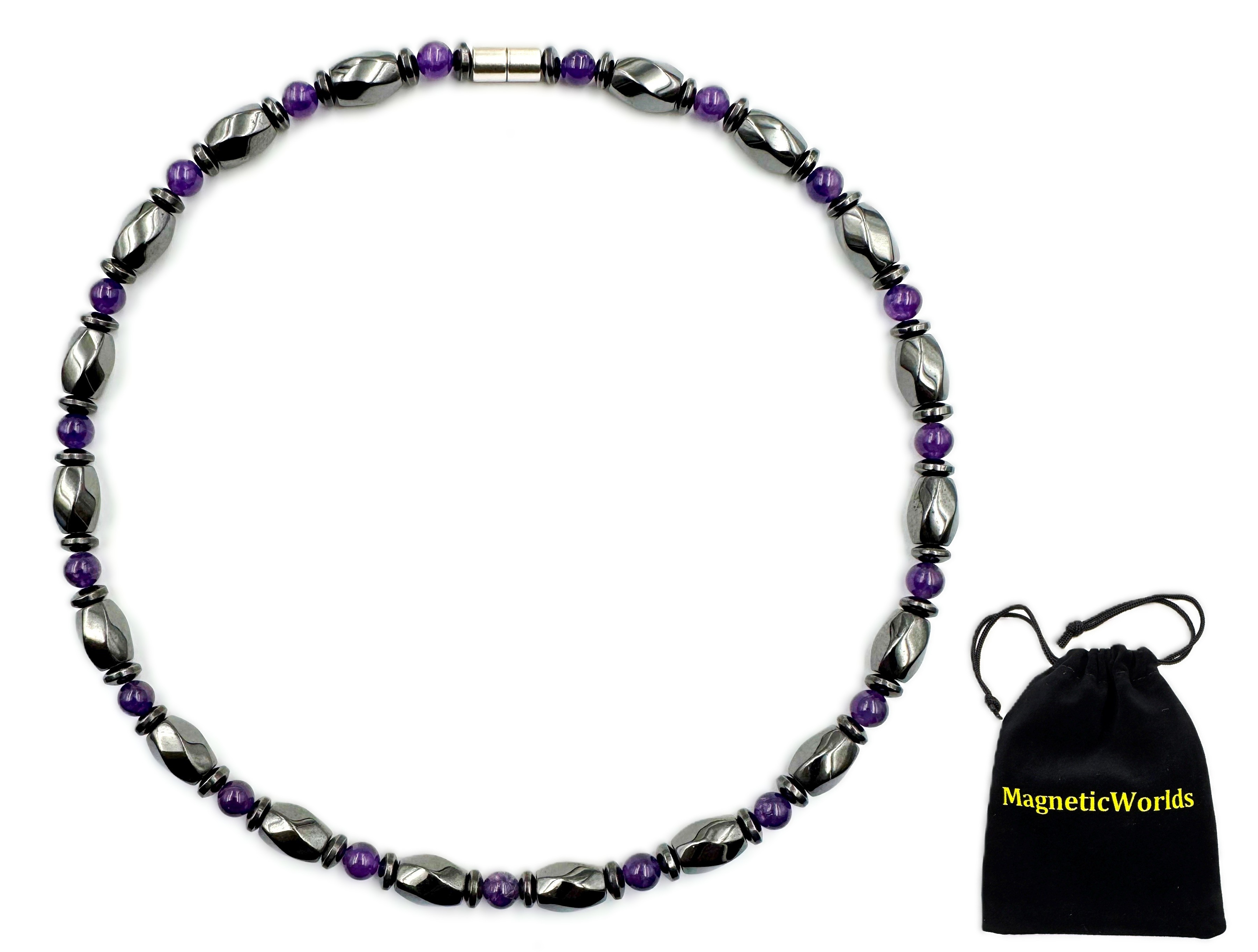 Magnetic Necklace with Real Amethyst Stone Beads #MHN-403
