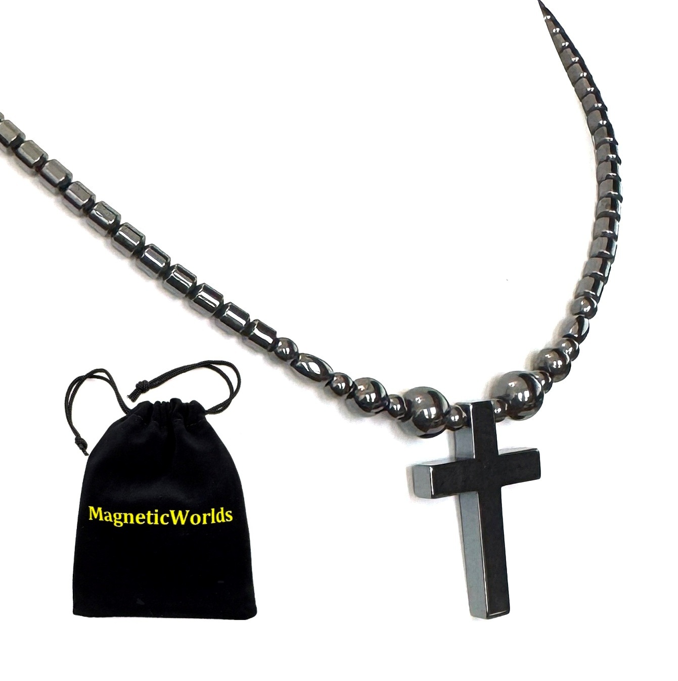 Plain Cross Magnetic Necklace with Big Balls #MHN406