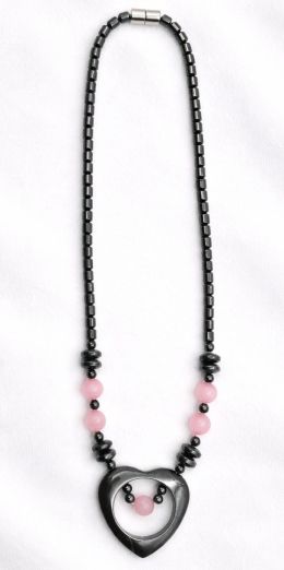 Open Hematite Heart Magnetic Necklace with Pink Beads for Women #MHN415