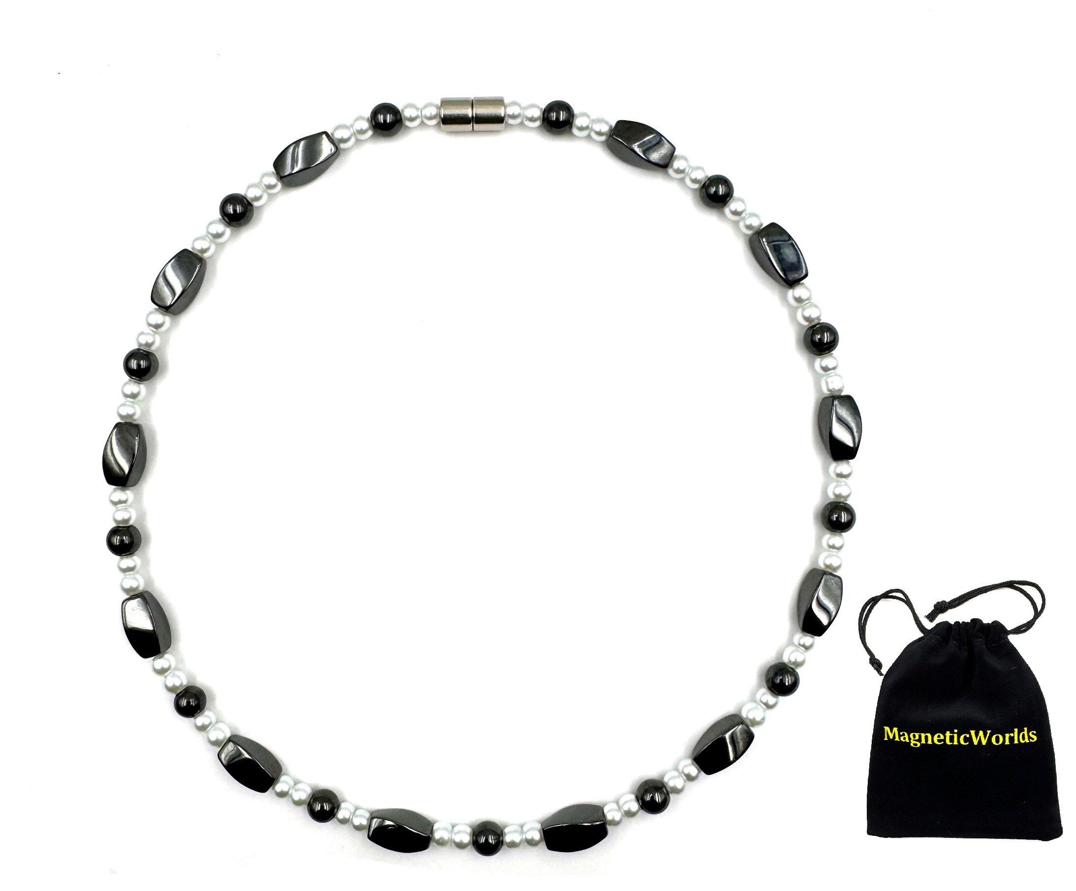 Pearl and Hematite Magnetic Necklace for Women #MHN-433