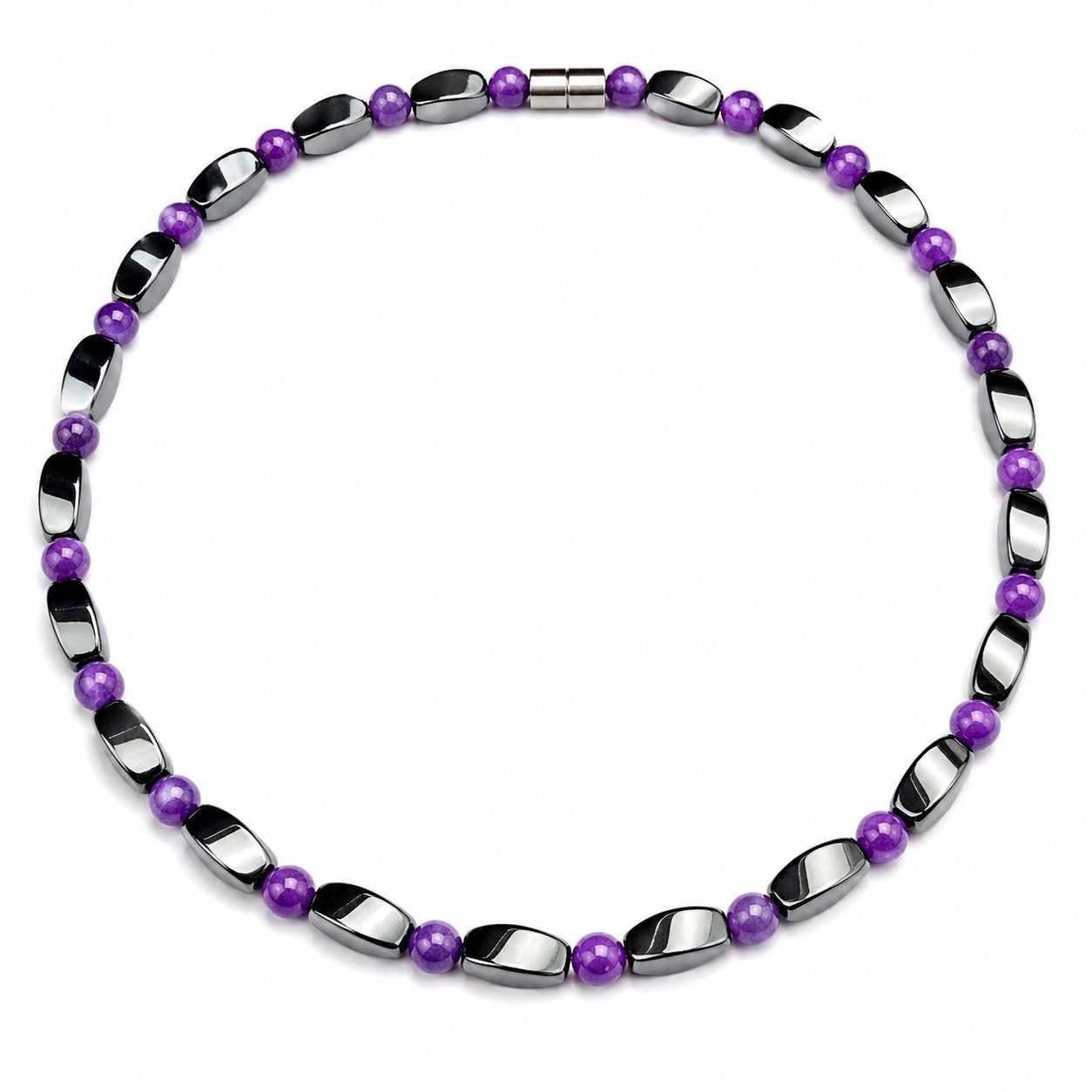 Amethyst & Hematite Magnetic Necklace - Elegant Design #MHN437