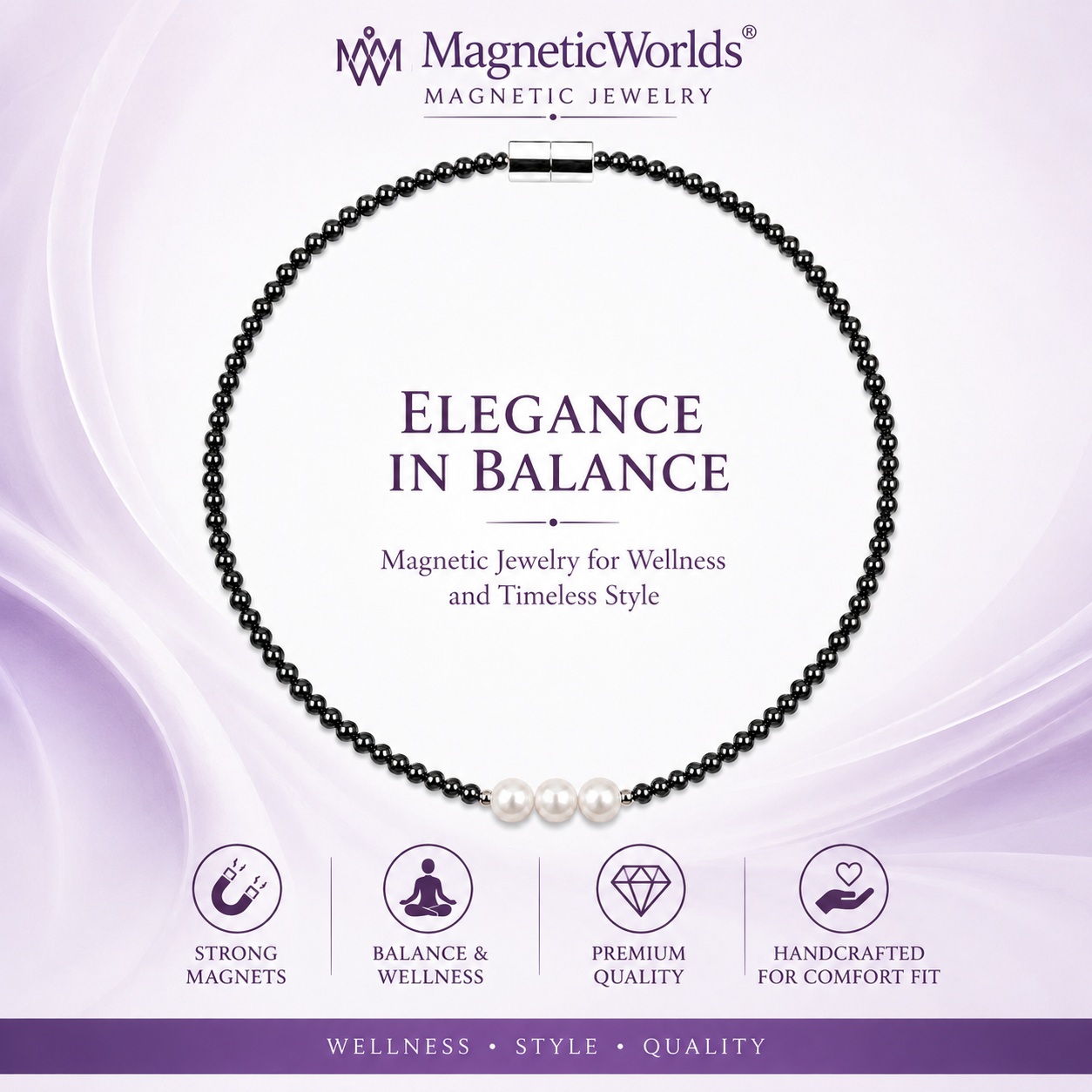 White Pearl & Hematite Magnetic Hematite Necklace for Women #420