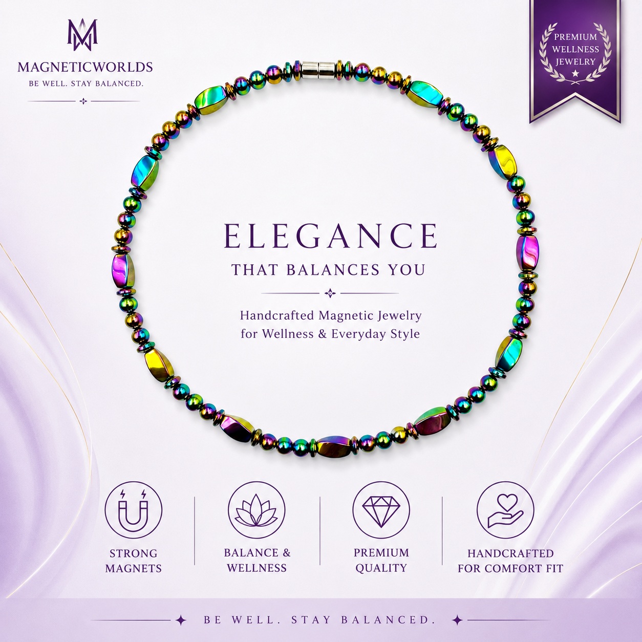 Rainbow Loop Magnetic Necklace for Women | Handcrafted Iridescent Jewelry #418