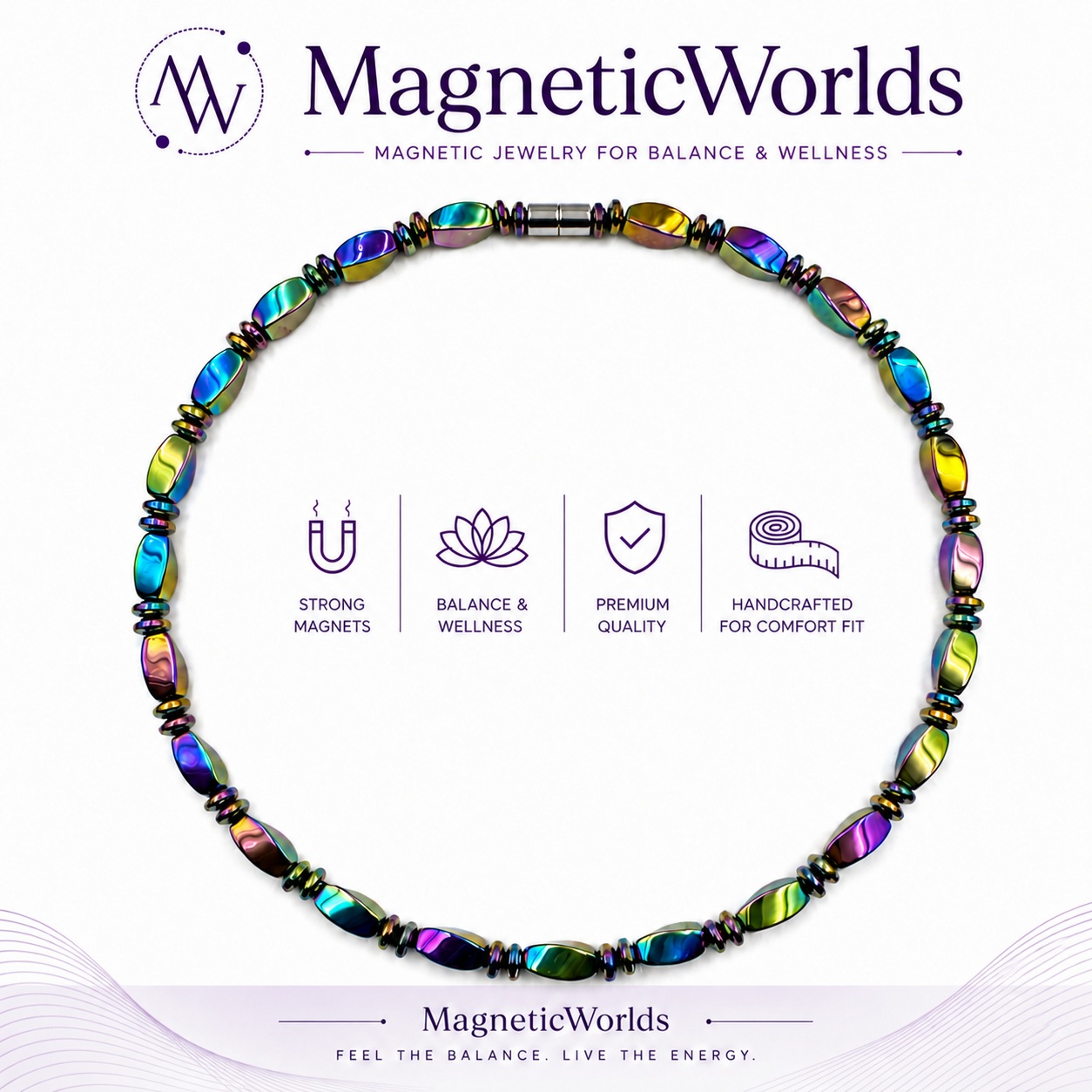Rainbow Twisted and Rondelle Beads Magnetic Necklace for Women #421