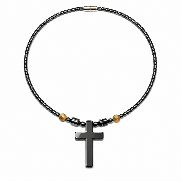 Tiger-eye Hematite Cross Magnetic Necklace | Stone Jewelry #400