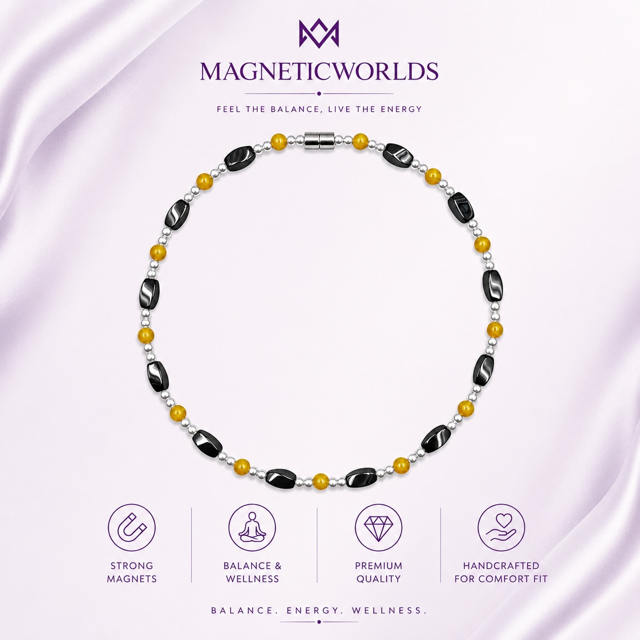 Tiger-eye, Pearl and Hematite Magnetic Necklace | Stone Jewelry #443