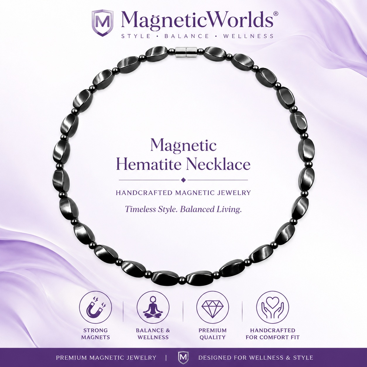 Hematite Magnetic Necklace with Twisted Magnetic Beads #411