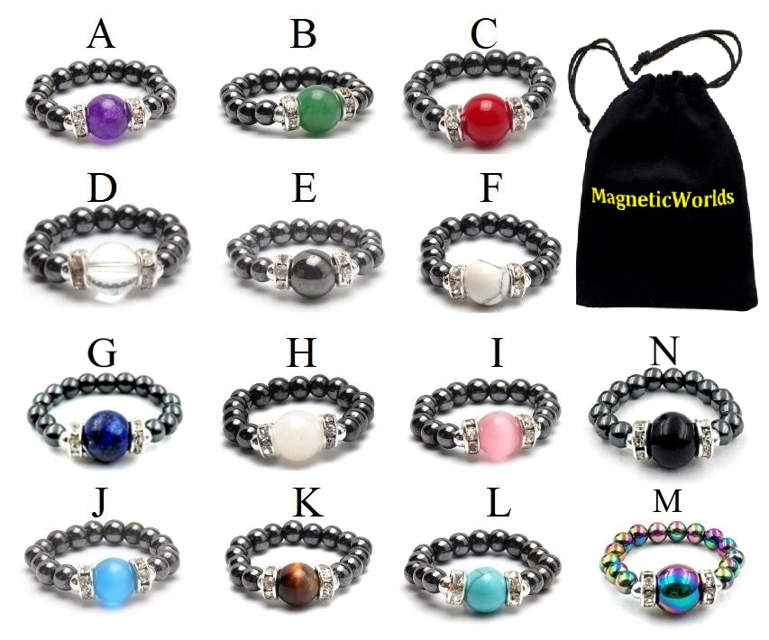All Stretchable Hematite Magnetic Rings with Natural Stone Beads #MBR-101