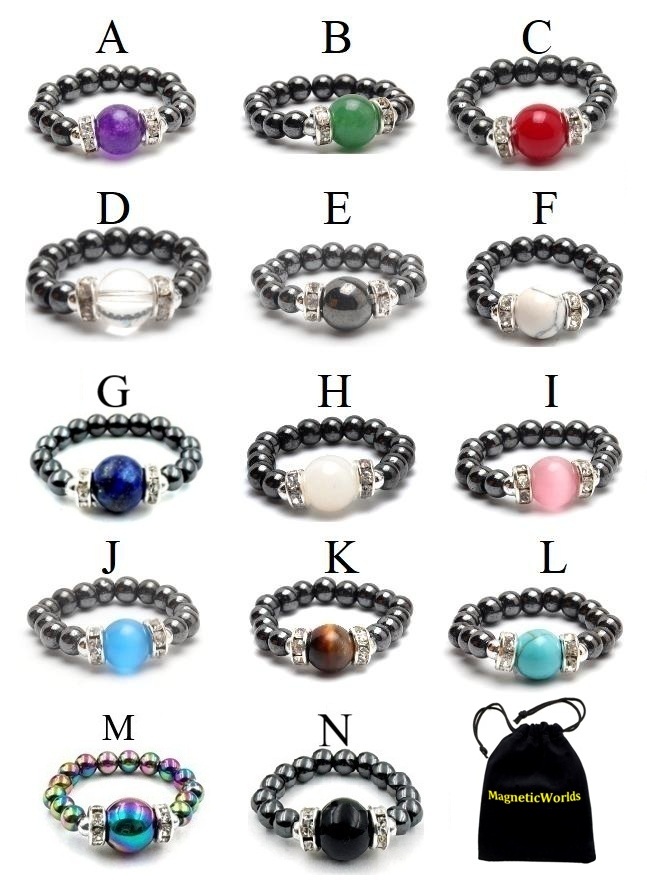 All Stretchable Hematite Magnetic Rings with Natural Stone Beads #MBR-101